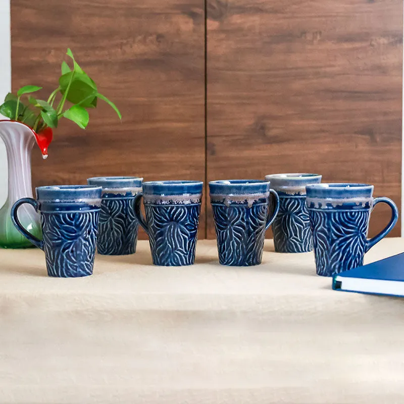 Ceramuse Ceramic Coffee Mug (300 mL Each/Deep Blue) - Set of Eight media 3