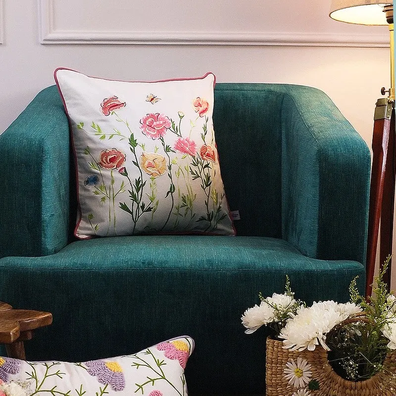 Pastel Charm Embroidered Cotton Cushion Cover media 3
