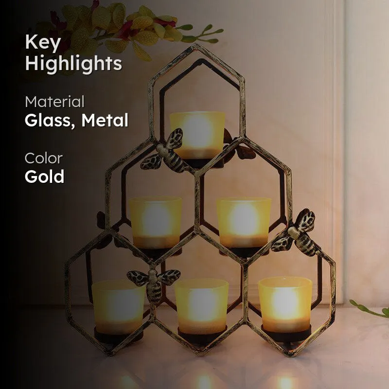 Hexova Comb Tealight Candle Holder - Antique Gold media 2