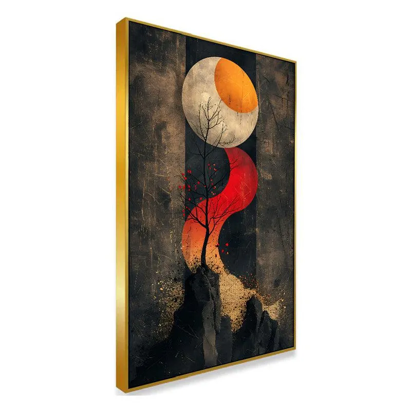 Pathway To Moon Landscape Canvas Wall Painting With Frame - Gold media 3
