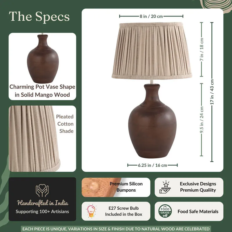 Astio Pleated Wooden Table Lamp - Brown,Beige media 4