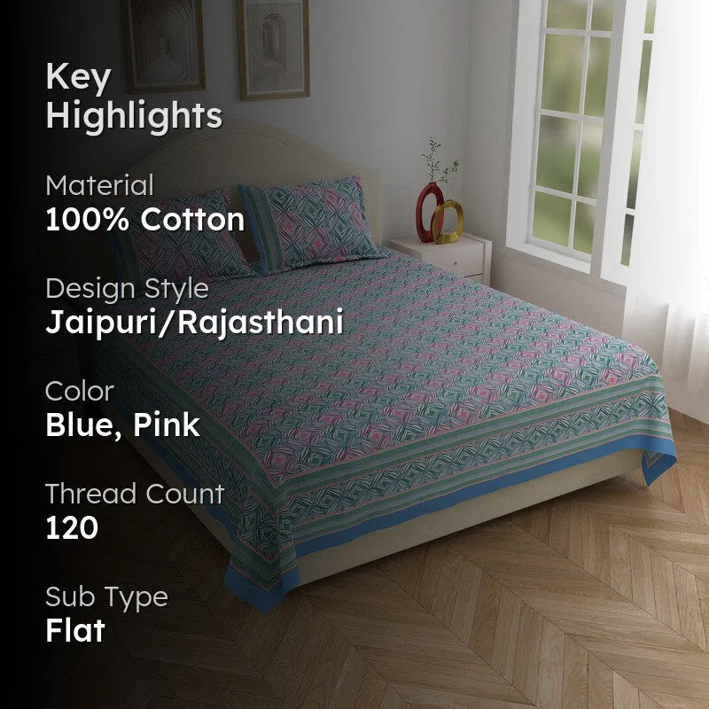 Desert Charm Cotton Bedsheet (Blue,Pink) - 120 TC media 2