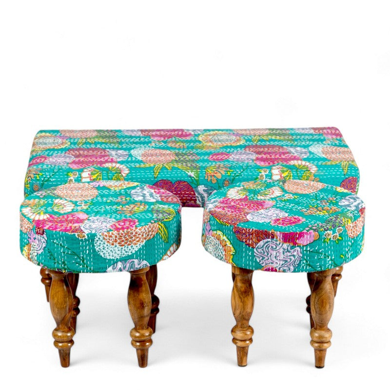 Daxen Sheesham Wooden Bench with Stools (Multicolor) - Three Piece Set media 4