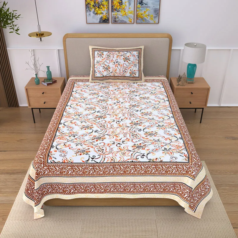 Floral Flush Cotton Bedsheet (Brown) - 200 TC media 3