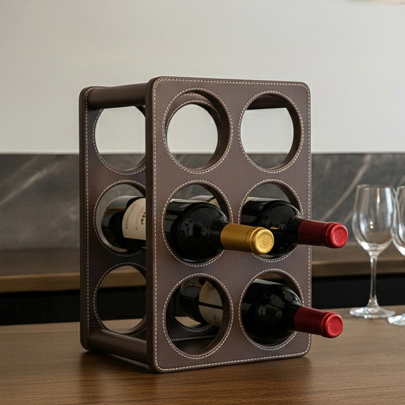 AarviDecor Urban Vault Faux Leather Wine Rack - Brown