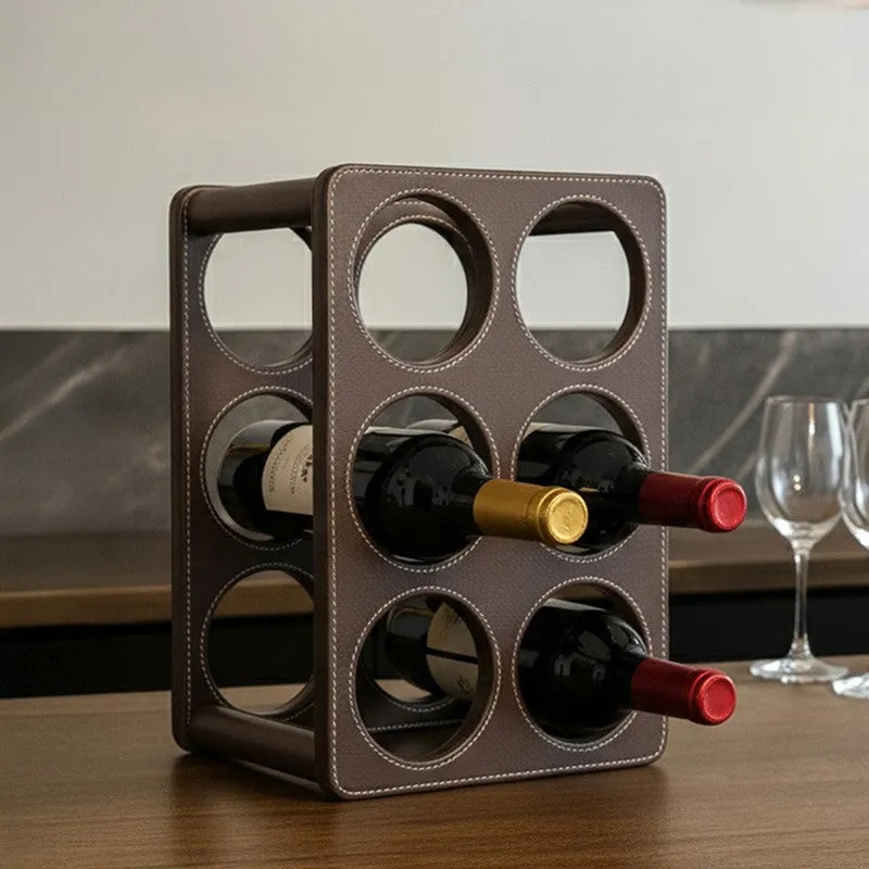 AarviDecor Urban Vault Faux Leather Wine Rack - Brown media 1