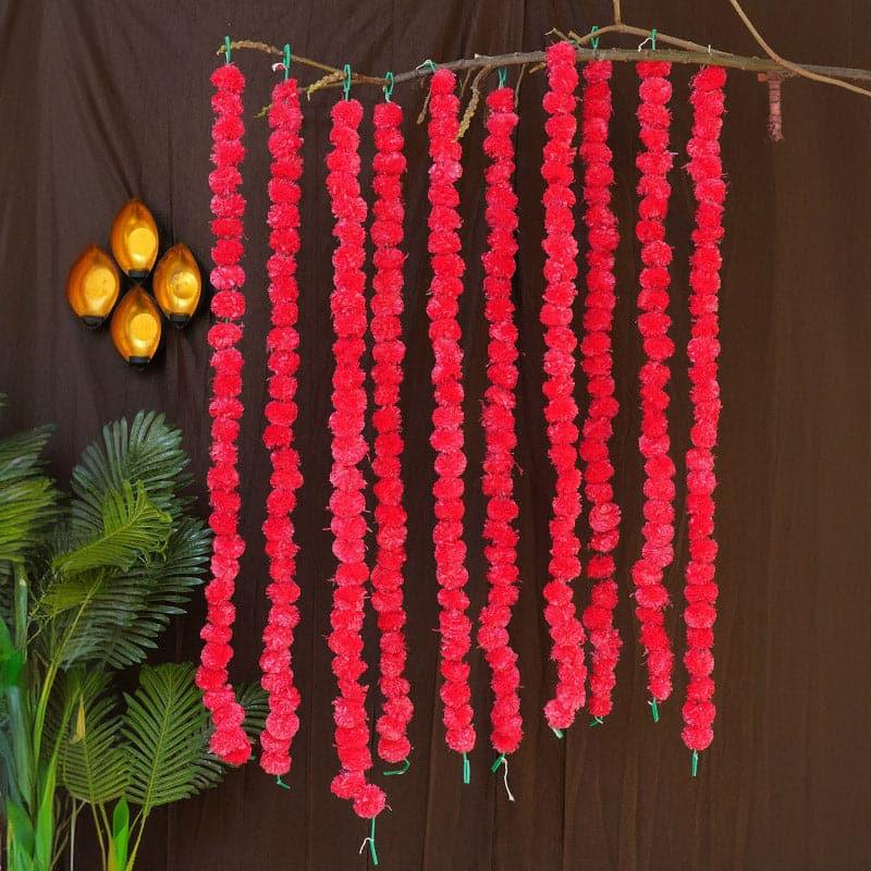 Faux Marigold Decorative Toran (Red) - Set Of Ten