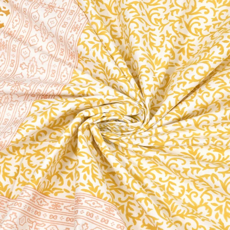 Blossomon Cotton Bedsheet (Yellow,Off White) - 240 TC media 5