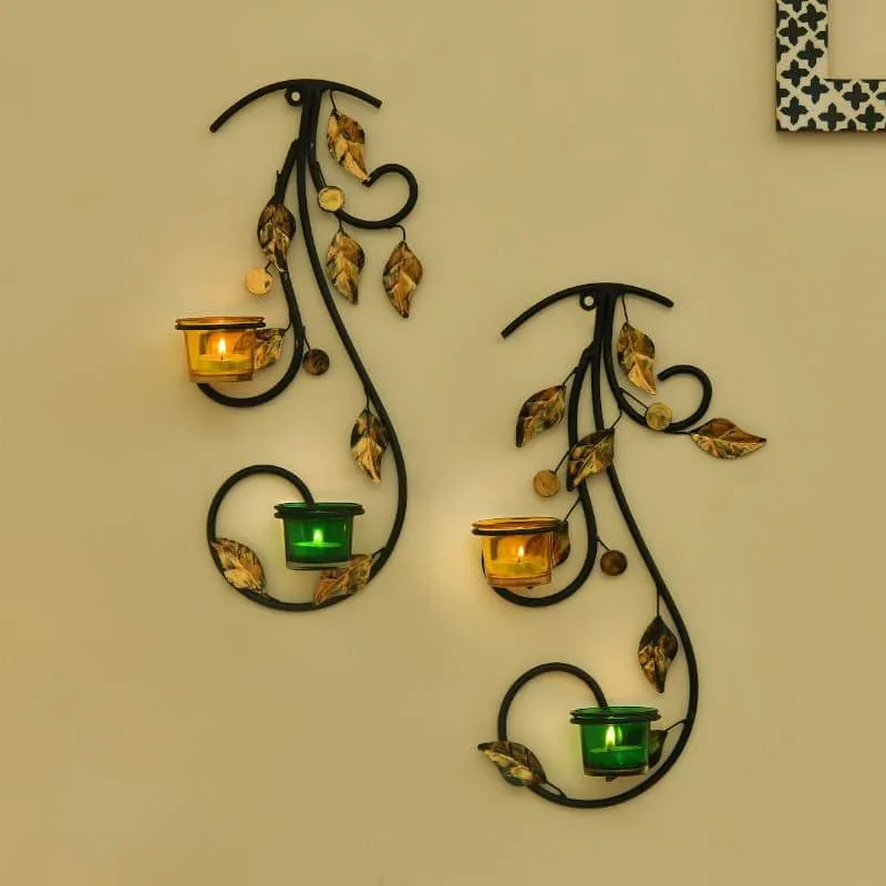 Leafy Vine Luminaire Candle Holder - Green & Yellow media 1