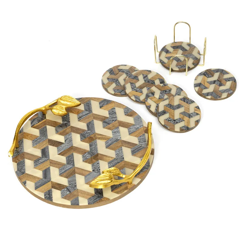 Vara Ethnic Round MDF Platter With Coaster - Eight Piece Set media 3