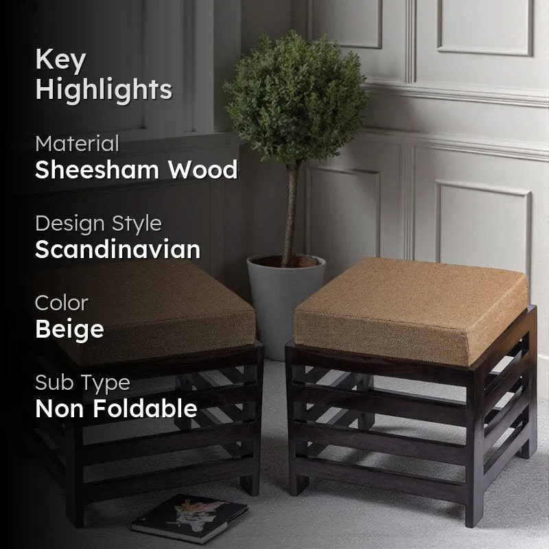 Uxaro Sheesham Wooden Bench with Cushions (Beige) - Four Piece Set media 2