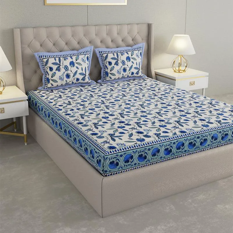 Suvarna Printed Cotton Bedsheet (Blue) - 240 TC media 3