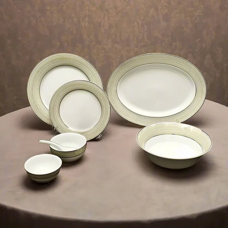 Shine Platine 24k Gold Brushed Porcelain Dinner Set - 33 Piece Set media 4