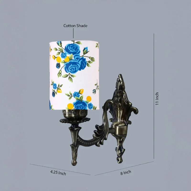 Vista Edrel Blue Fleur Cylindrical Fabric & Metal Wall Lamp media 5