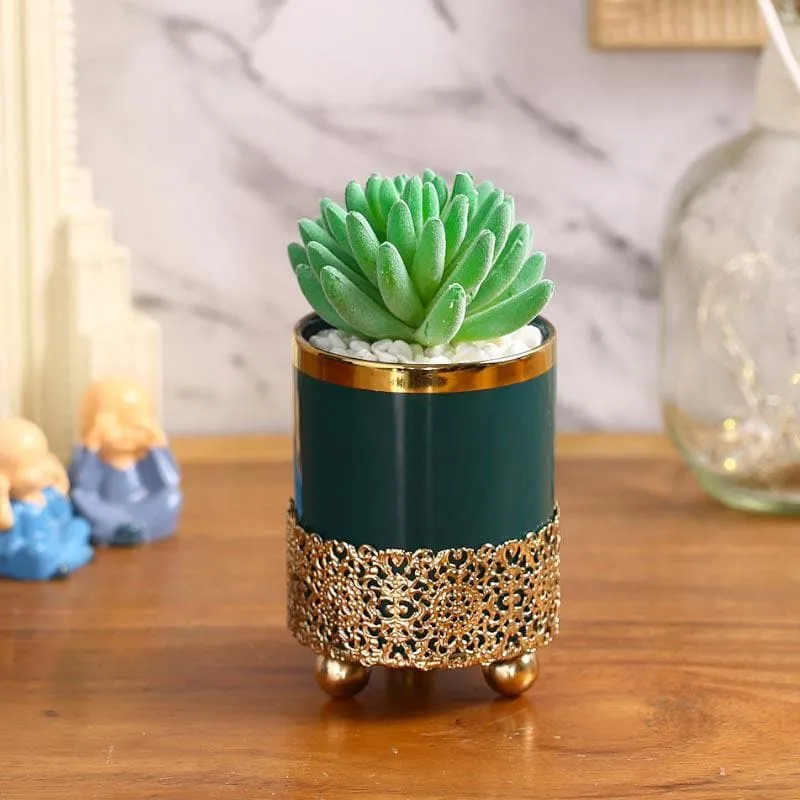 Faux Big Gasteria In Blue Ceramic Pot - 15.5 cms media 1