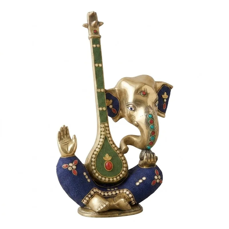 Ganesha With Veena Brass Idol media 5