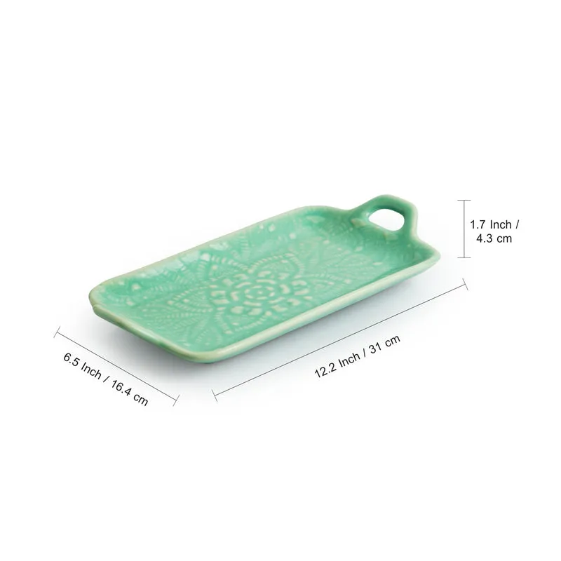 Oceano Green Hand Glazed Serving Tray media 6