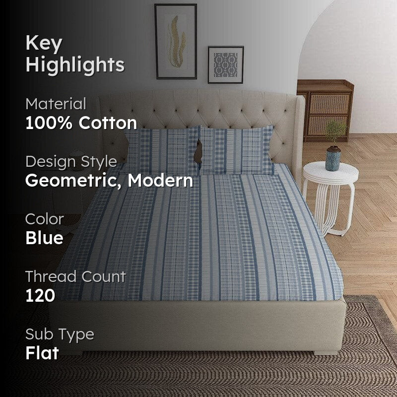 Vizag Modern Cotton Bedsheet (Blue) - 120 TC media 2