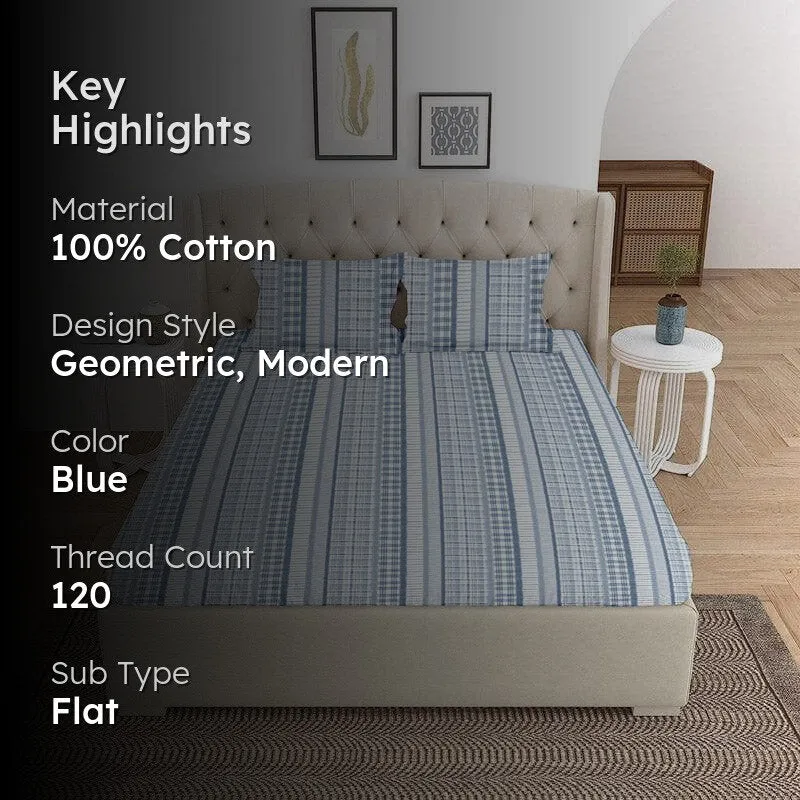 Vizag Modern Cotton Bedsheet (Blue) - 120 TC media 2