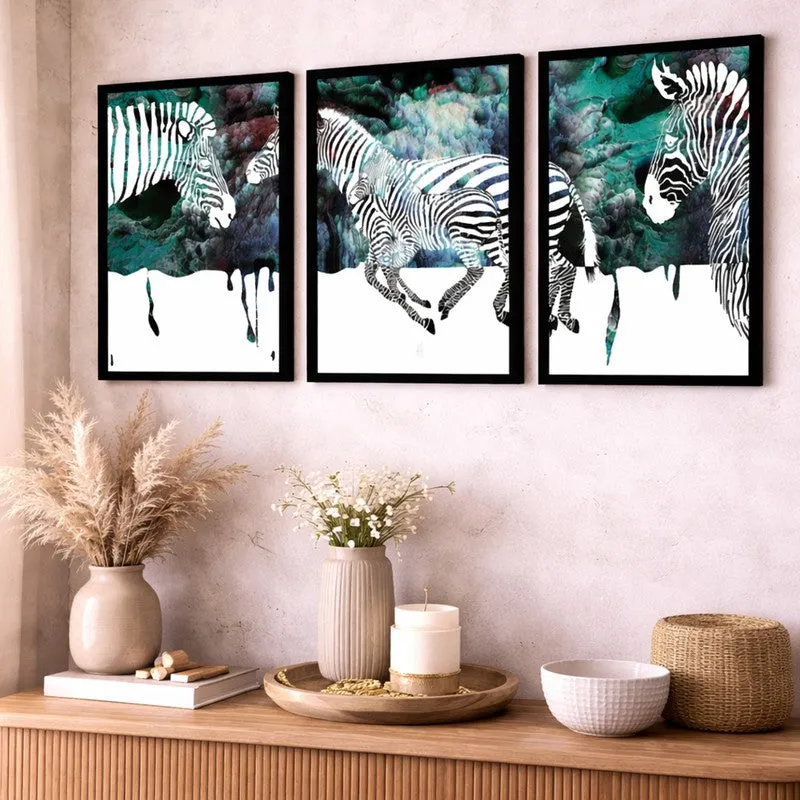 StripeWild Paper Wall Painting With MDF Frame (Black) - Set Of Three media 3