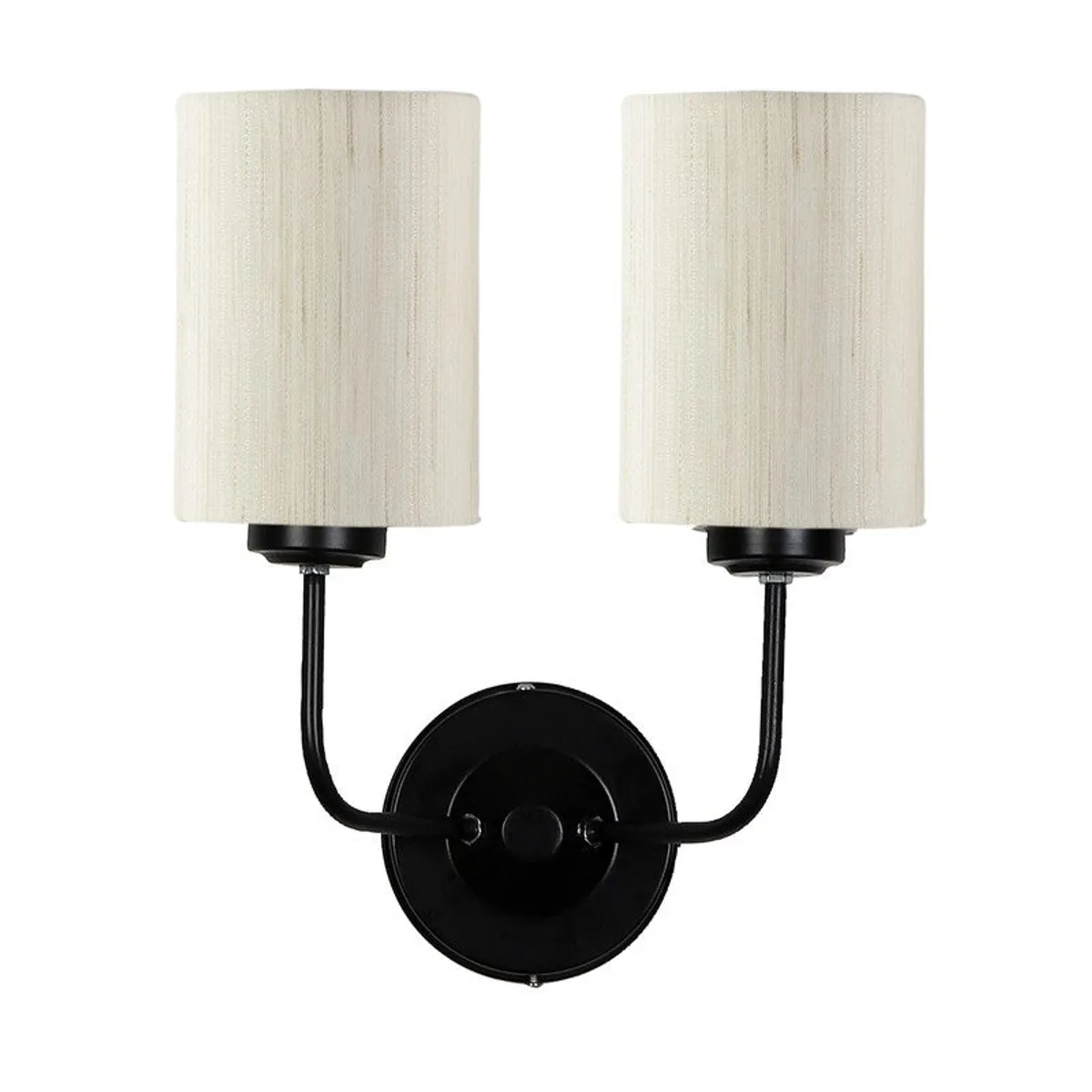 Studio view of twin wall lamp with white textured shades
