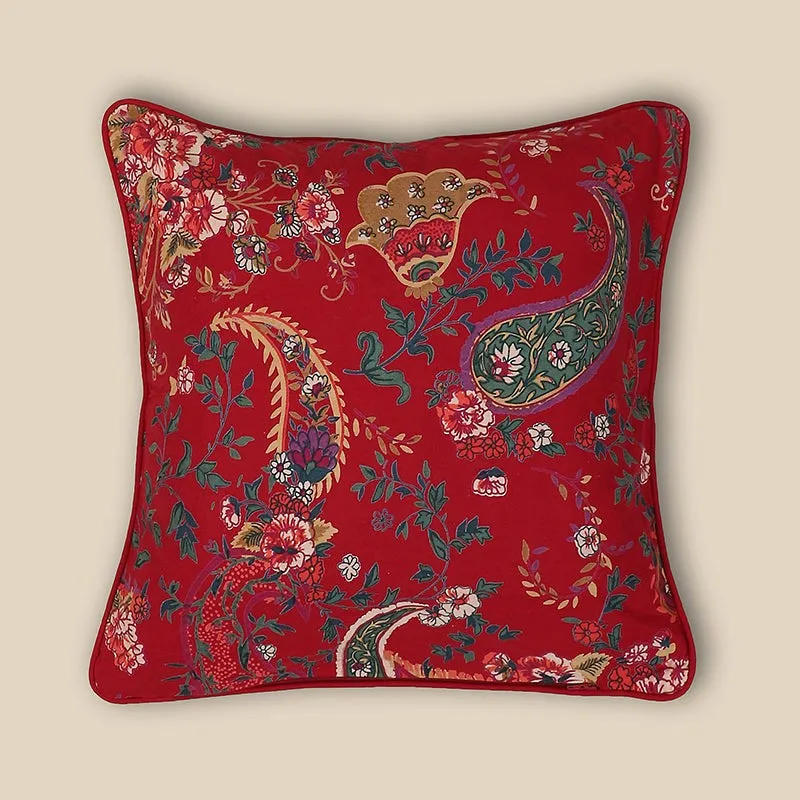 Swayam Crimson Paisley Printed Cotton Cushion Cover - Set of Two media 4