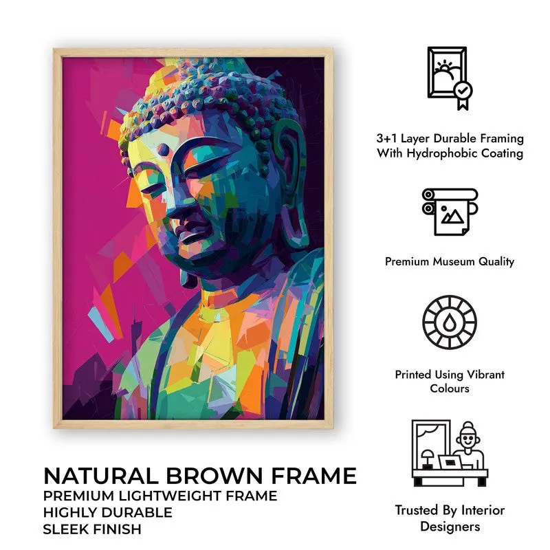 Awakened in Color Buddha Archival Paper Wall Painting With Brown Frame media 9