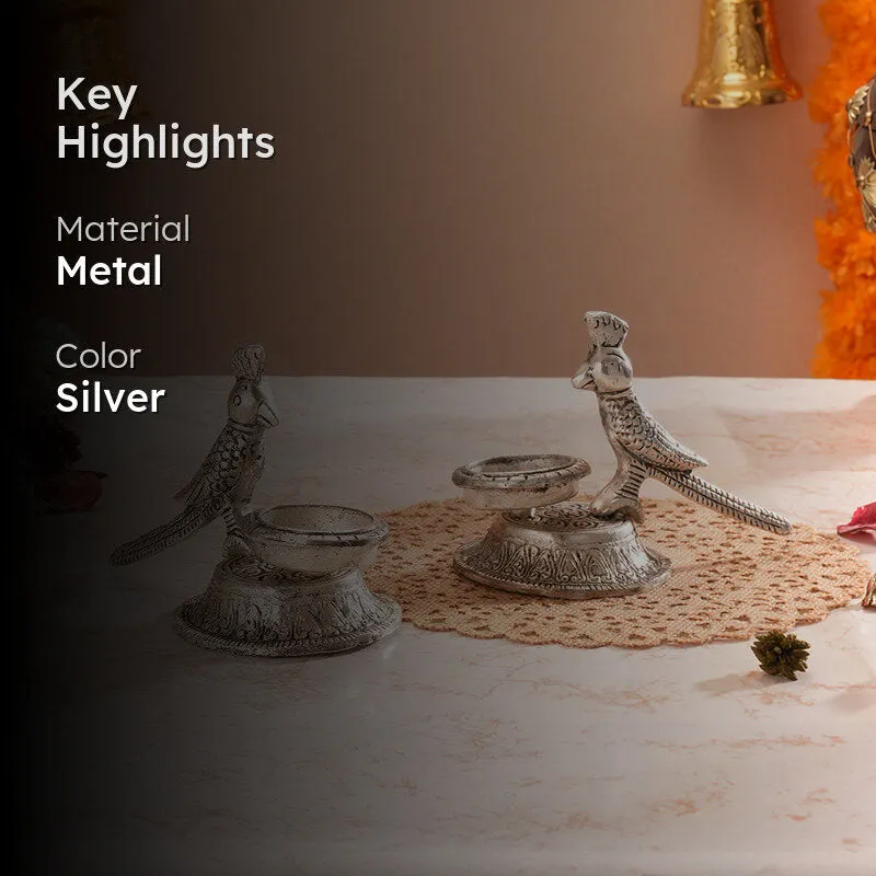 Thotha Ornate Tea Light Holder (Silver) - Set Of Two media 2