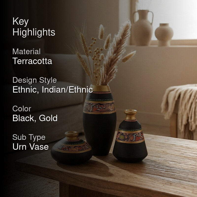 Poshell Tribal Terracotta Vase - Set Of Three media 2