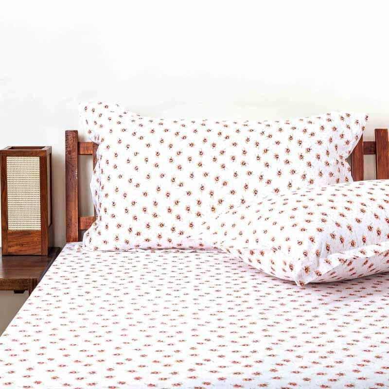 Serene Blooms Cotton Bedsheet (Orange) - 180 TC media 4