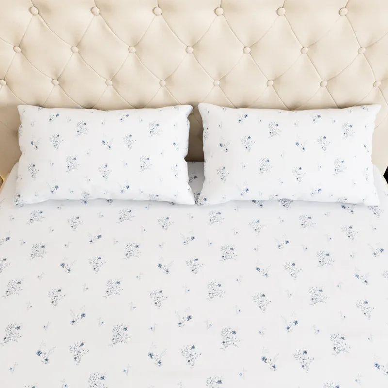 Blossomway Floral Cotton Bedsheet (Blue) - 180 TC media 5