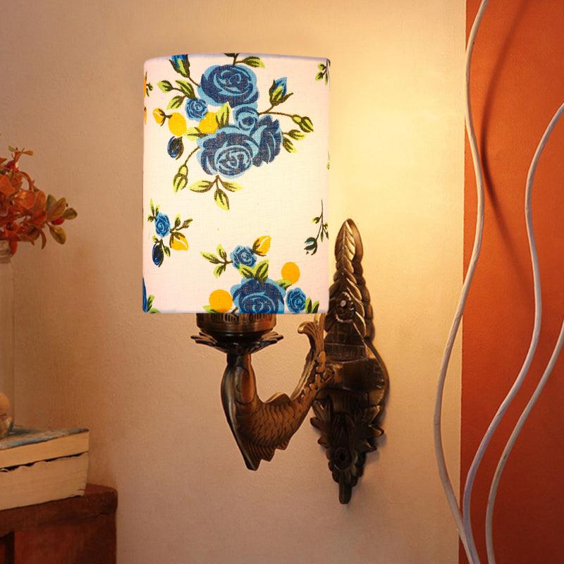 Ziada Stiva Blue Fleur Cylindrical Fabric & Metal Wall Lamp - Pink