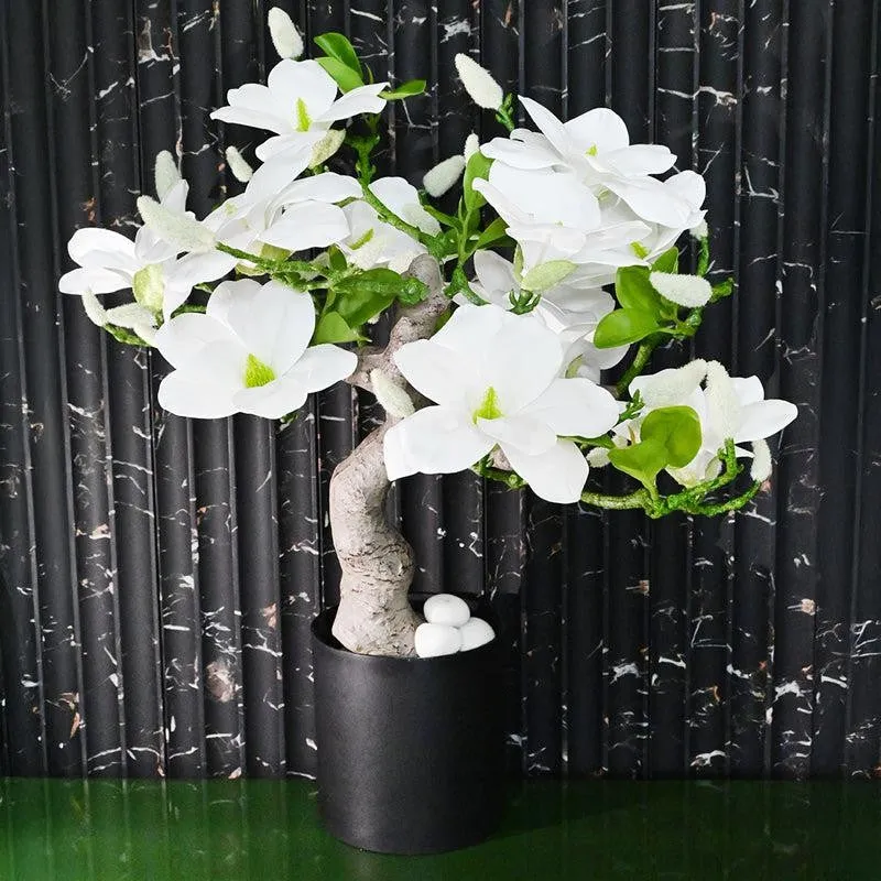Magnira Artificial Mini Magnolia Tree With Black Plastic Pot (White) - 50 cm media 5