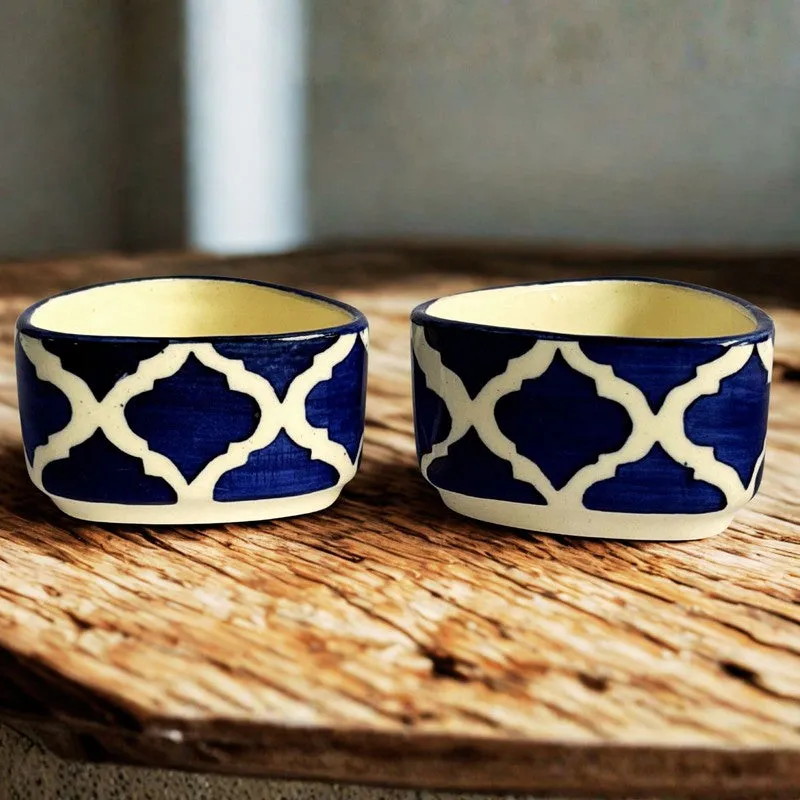 Servyx Ceramic Dip Bowls (Blue,White ,50 mL Each) - Set Of Two media 4