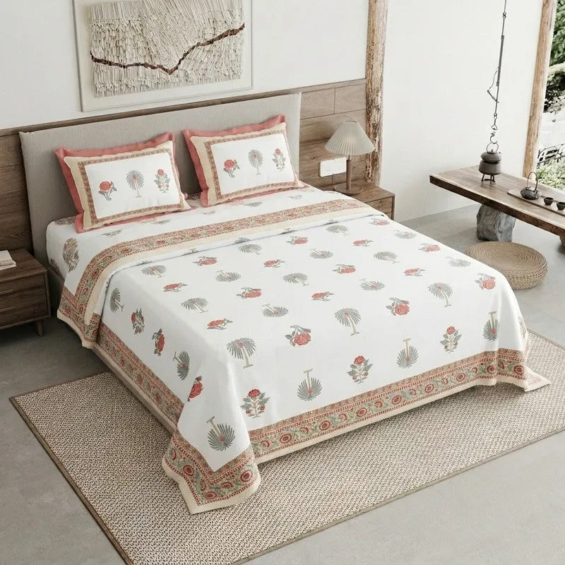 Ethnic Calm Cotton Bedsheet (Red,White) - 120 TC media 1