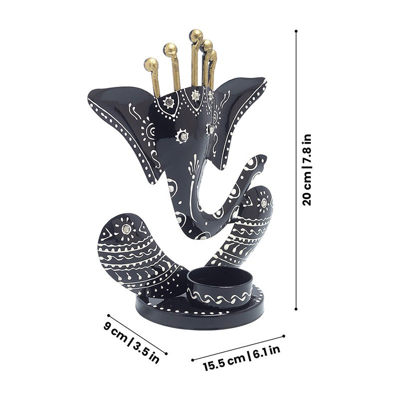 Ganpati Jyoti Hand Painted Tea Light Candle Holder - Black media 9