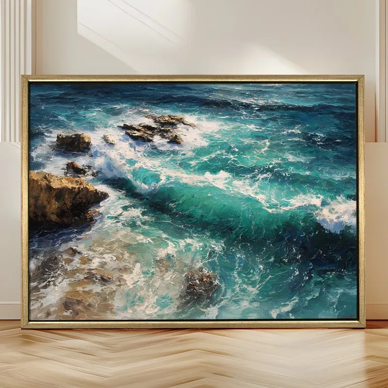 Turquoise Surge Canvas Wall Painting With Frame media 4