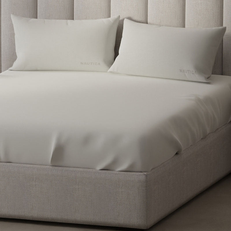 Nautica Cove Accent Solid Cotton Bedsheet (Off White) - 300 TC media 5