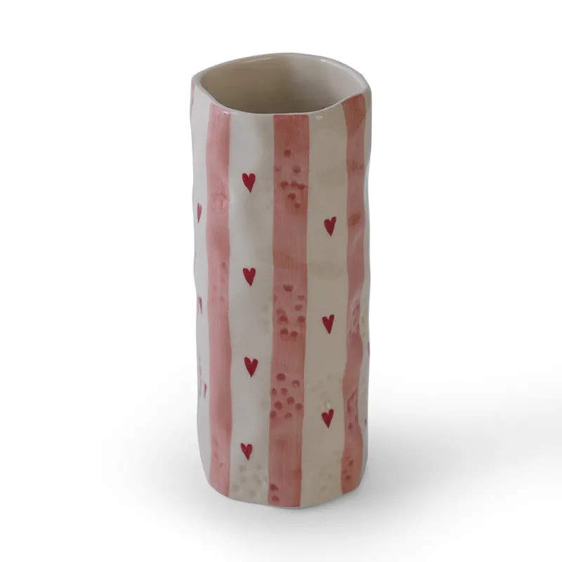 Monoline Stripe Tall Ceramic Vase - Pink media 5