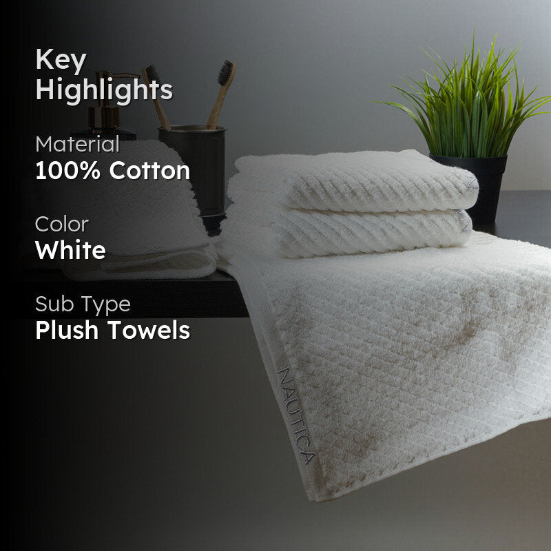 Nautica Riviera Soft Cotton Hand Towel (White) - Set Of Four media 2