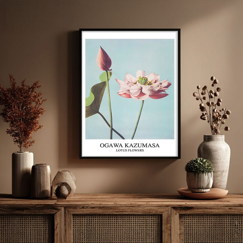 Lotus Ogawa Kazumasa Archival Canvas Wall Painting - Black Frame