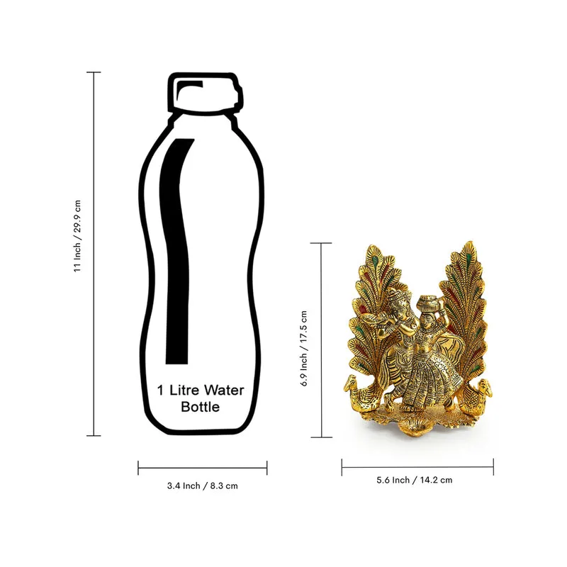 Gold-toned diya showpiece placed beside a bottle illustration for size comparison