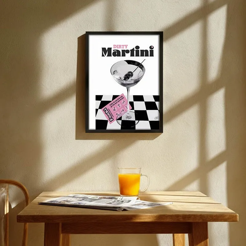 Checks Martini Archival Canvas Wall Art - Black media 1