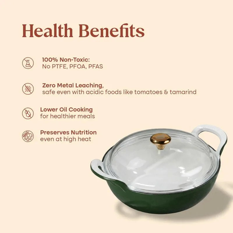Cumin Co Enamel Cast Iron Kadhai With Lid (3200 mL) - Green media 7