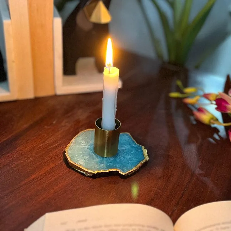 Niema Handcrafted Agate Candle Holder - Brown media 1