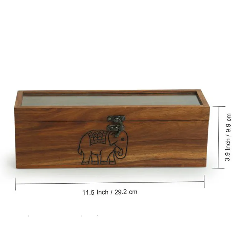 Tea Tusk Hand Carved Multi-Utility Sheesham Wood Tea Box media 8