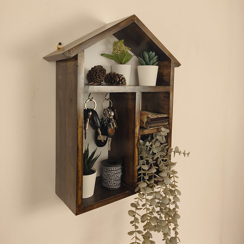 Oakrest Wooden Wall Shelf Organiser with Key Holders media 4