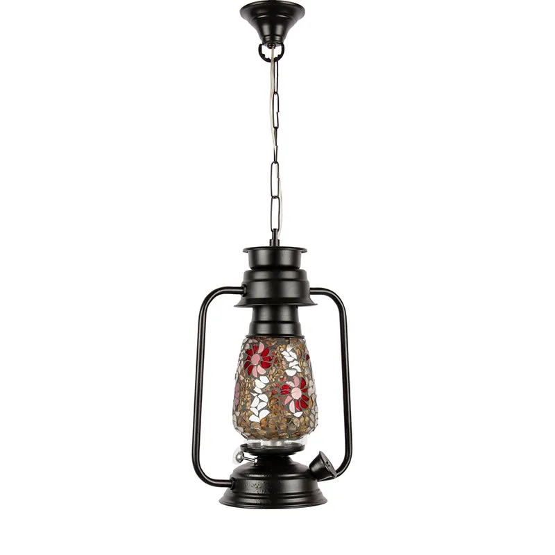 Phoolkari Mosaic Lantern Glass Ceiling Lamp - Black media 3