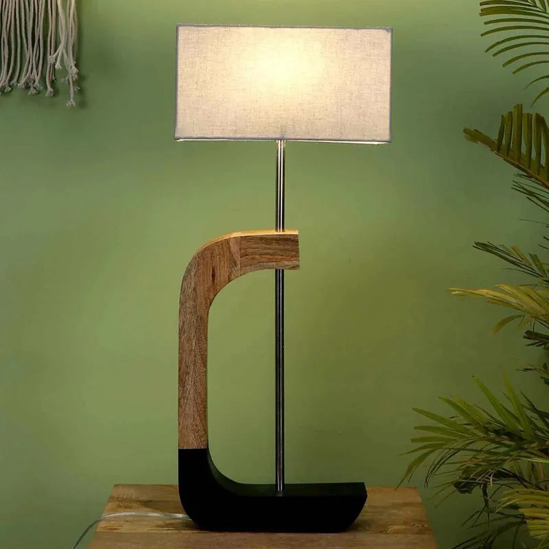 Elarc Wooden Table Lamp - Brown,Grey media 1