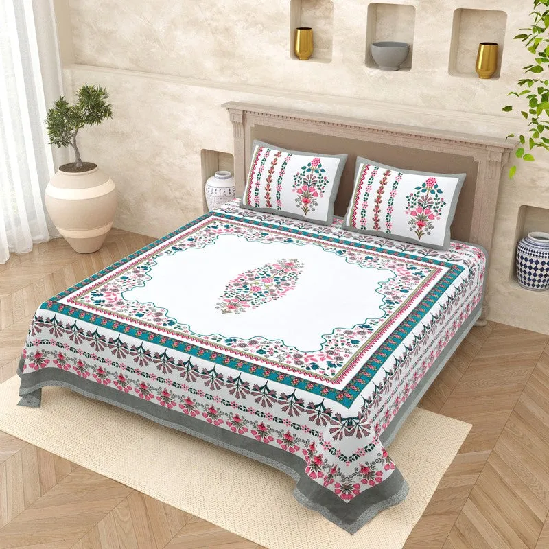 Royal Calm Cotton Bedsheet (Pink,Blue,White) - 120 TC media 1